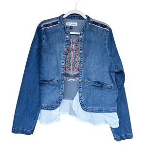 Montana Co Jacket Womens XL Blue Denim Embroidered Ruffle Hem Boho Western
